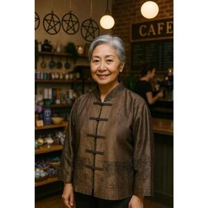 Elegant Brown Vintage-Style Women's Mandarin Collar Jacket Vintage Silk